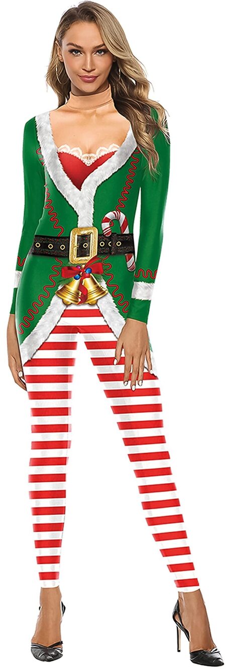 5230 Skinny Jumpsuit Onesie Ugly Christmas Costume Full Bodysuit Slim Fit